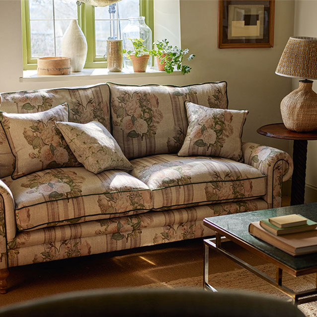 3 Seater Sofa in RHS Etta's Bouquet Alba Truffle